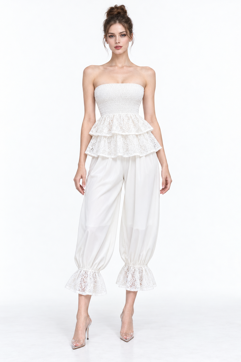 ELUNEA Lace Peplum Top+Pant Set (2 PCs)