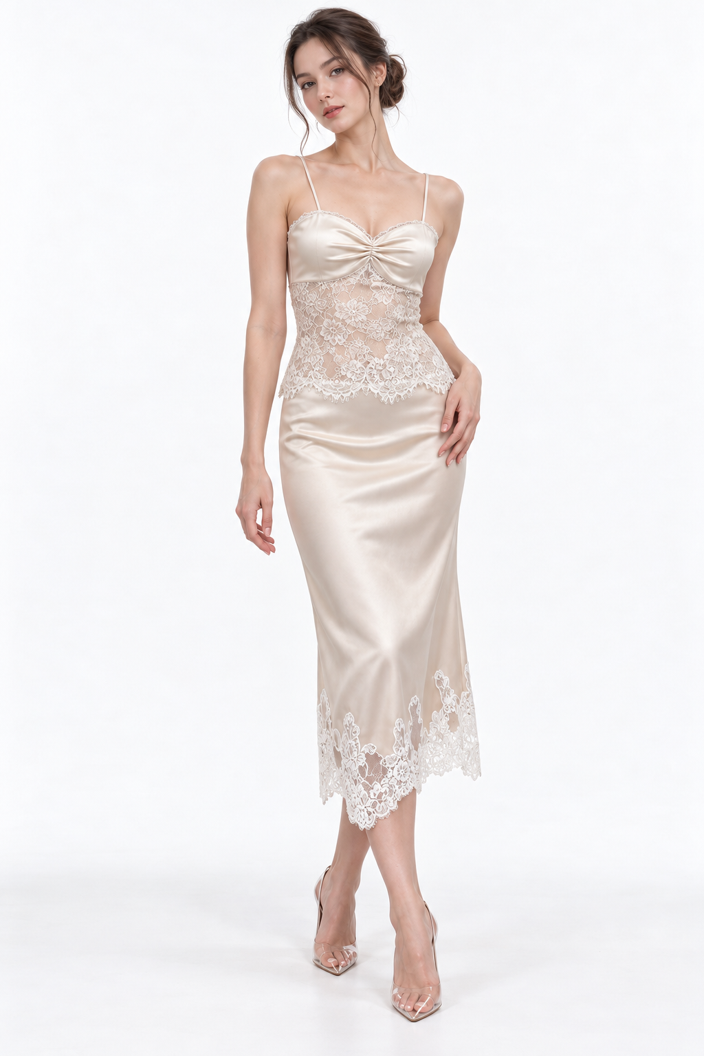 ROSALIE Lace Cami Top - Cream with White Lace, M (Pre-Order)