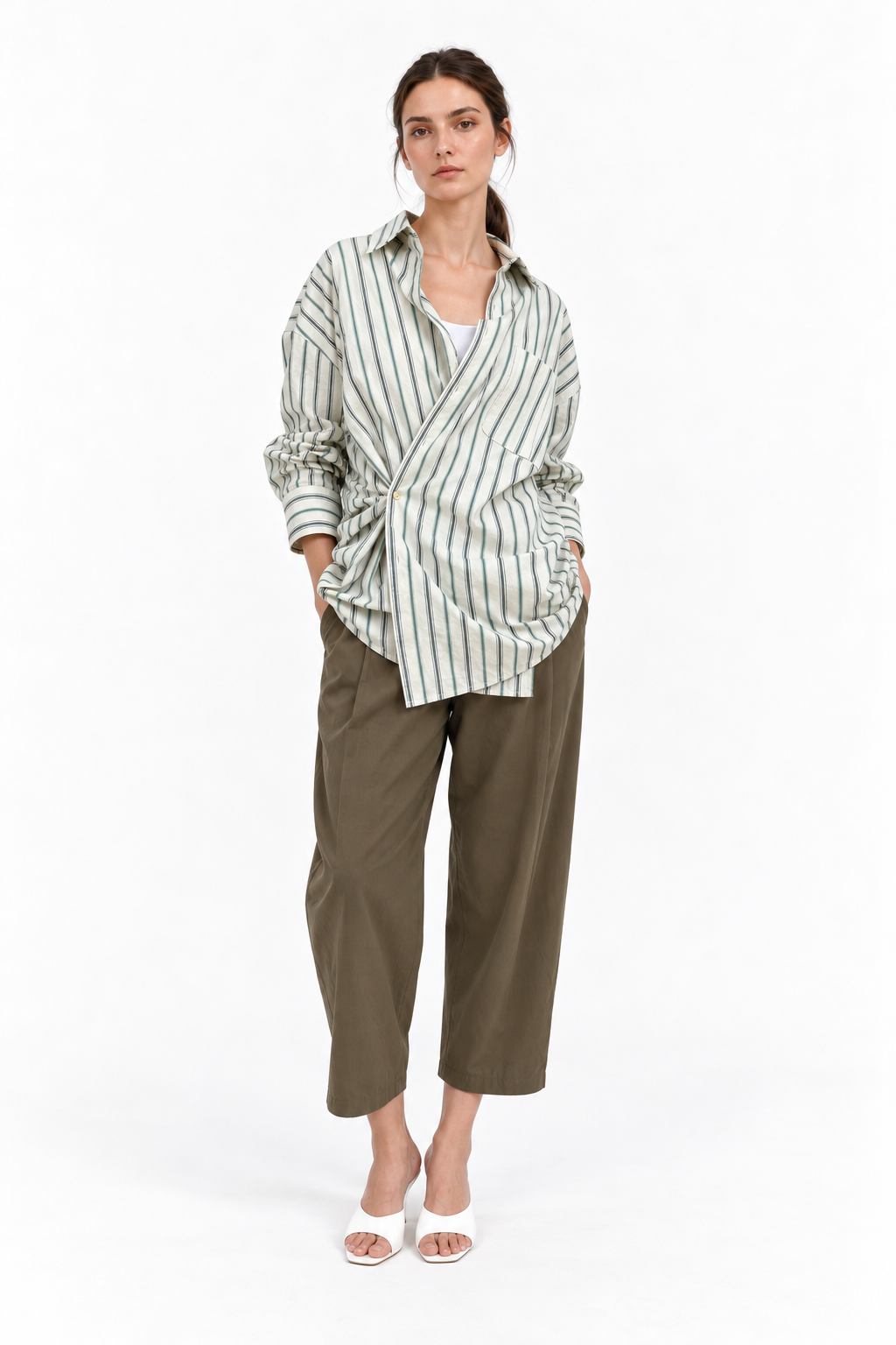 AVELIN Twist Stripe Shirt - Ivory Sage, Free Size (Pre-Order)